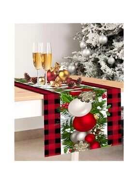 Red Black Buffalo Check Plaid Christmas Table Runner 13 x 72 Inch
